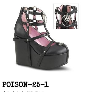 Demonia Poison 25 1 black platform pentagram wedge strappy cage